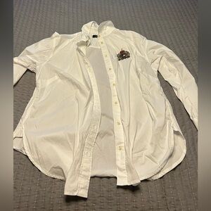 Ralph Lauren White Button Down Shirt with Embroidery
